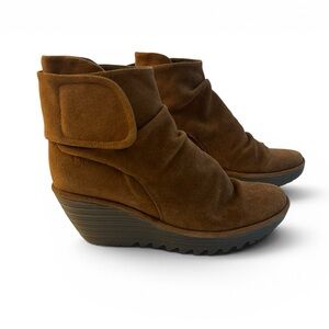 Fly London Yegi brown suede slouch wedge ankle boots
